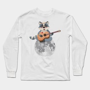 cute raccoon playing guitar Long Sleeve T-Shirt